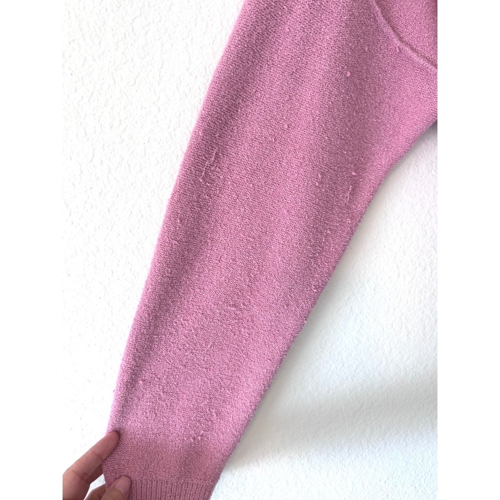 Free‎ People Boho Pink V-Neck Textured Boucle Knit Oversized Sweater SZ M - Picture 3 of 8